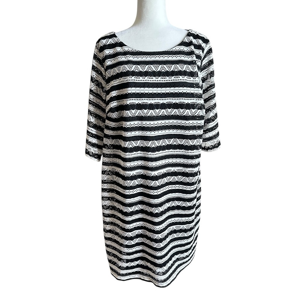 SOHO Apparel Ltd. Black & White  Lace insert Stripe Dress – Size 2X